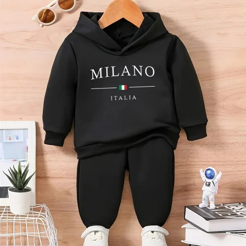 Baby boy letter pattern fleece long sleeved hooded sweatshirt+sports long suit for spring and autumn gifts