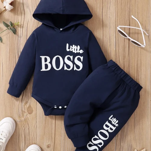 0-24 Months Newborn Baby Boy 2PCS Clothes Set Letter Print Long Sleeve Hoodie Romper+Pants Toddler Boy Cute Spring&Autumn Outfit