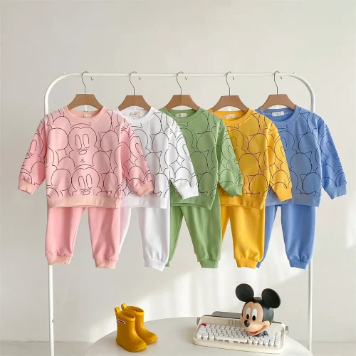 0 1 2 3year Old Baby Sweatshirt Set Loose Fashion Printed Mickey Children's Tracksuit Kids Clothing Long Sleeved Tops Sweatpants