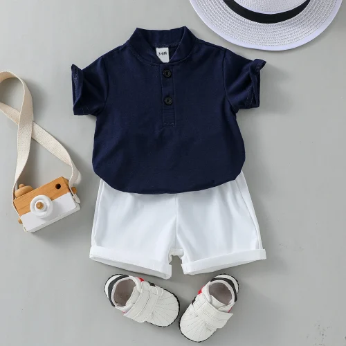 2PCS Infant Baby Boy Clothes Set White Short Sleeves T-shirt Shorts Summer Daily Casual Outfit for Toddler Suits