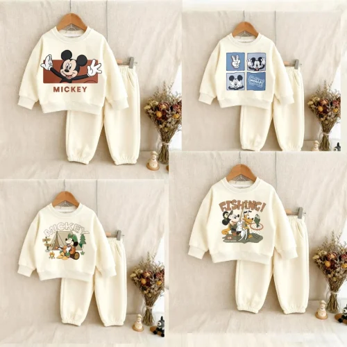 Baby Sweatshirt And Pants Sets Korean Style Fishing Mickey Mouse Printed Designs Infant Costume For Small Kid Boys Girls Sports